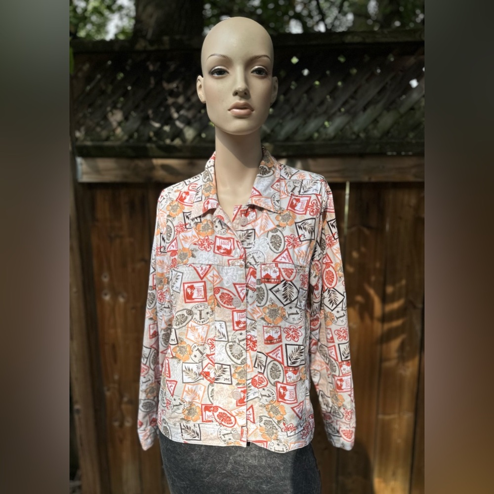 Christopher & Banks  Patterned Blazer with Post Stamps